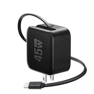 EF ECOFLOW 45W USB C Charger with Retractable Cable, 3-in-1 Phone Charger with Type C Cable, 2-Port Fast Charger Compatible with iPhone 16 Pro Max, iPad Pro/Air, Galaxy S25, Steam Deck