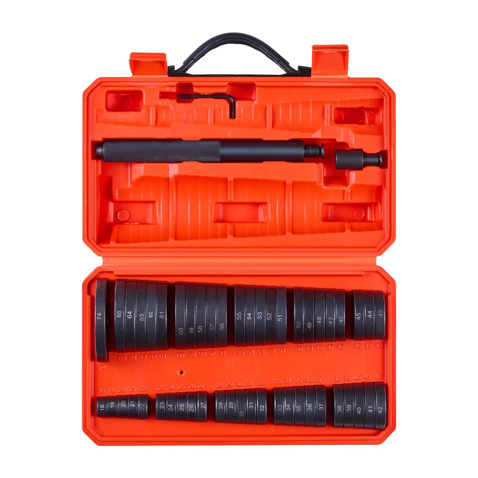 【summerfinds】VEVOR 52-Piece Heavy-Duty Carbon Steel Mechanic Bearing Press Kit with 49 Bushings, Handle Shaft, Bushing Driver, 52 Pcs of Disc Sleeve Sizes & Toolbox for Easy Storage, Car Repair