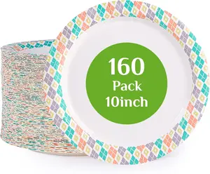 10 Inch Paper Plates, 160 Count Disposable Paper Plates for Everyday Use, Cut-Proof & Soak-Proof Coated Dinner Plate Large, Round 10" Plate for Home, Party