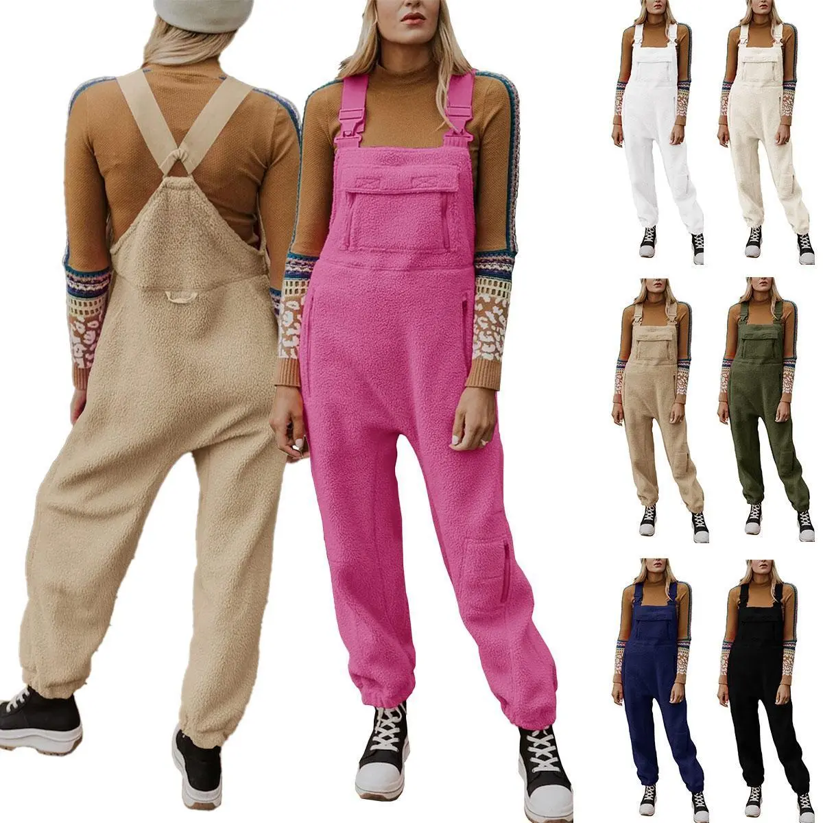 Imily Bela Women's Fleece Warm Overalls Winter Loose Casual Jumpsuits with Pockets