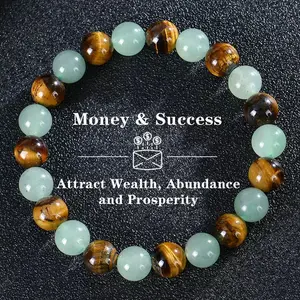 Handcrafted 8mm Beaded Money Bracelet with Natural Green Aventurine, Tiger Eye & Black Onyx, Unisex Crystal Jewelry for Prosperity and Protection