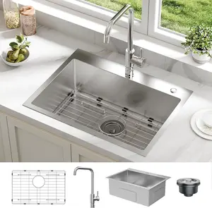 24"x18"Drop in Kitchen Sink Workstation,Top-Mount Stainless Steel Sinks with Accessories,Quiet Drain for Prep Kitchen,Workstation and Bar Sink