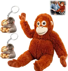 Monkey Plush, 3 Pcs for Stress Relief and Anxiety Comfort, Soft Stuffed Animal with 2 Keychains, Perfect Bedtime Companion and Gift by Those Aged 15 and Above