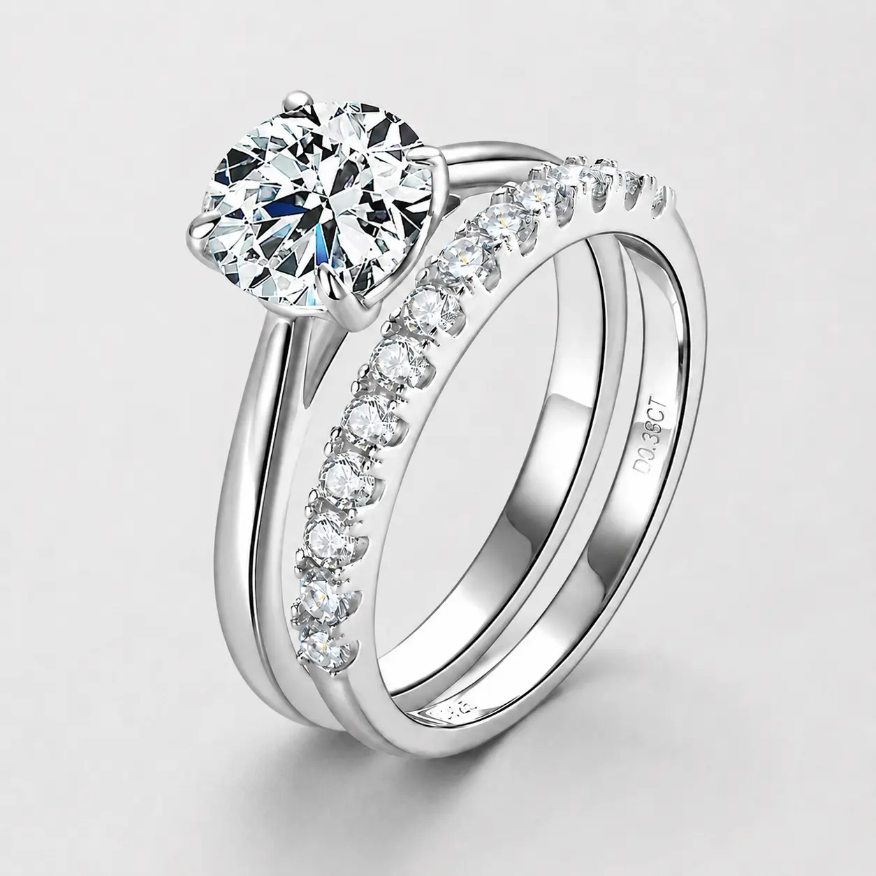 Glekey Unisex 2-Piece Stackable Moissanite Ring Set - Round Cut Solitaire Stone & Matching Band, D-Colorless, Diamond Tester Passing, Effortless Everyday Luxury Jewelry, Moissanite Jewelry, Stackable Pair