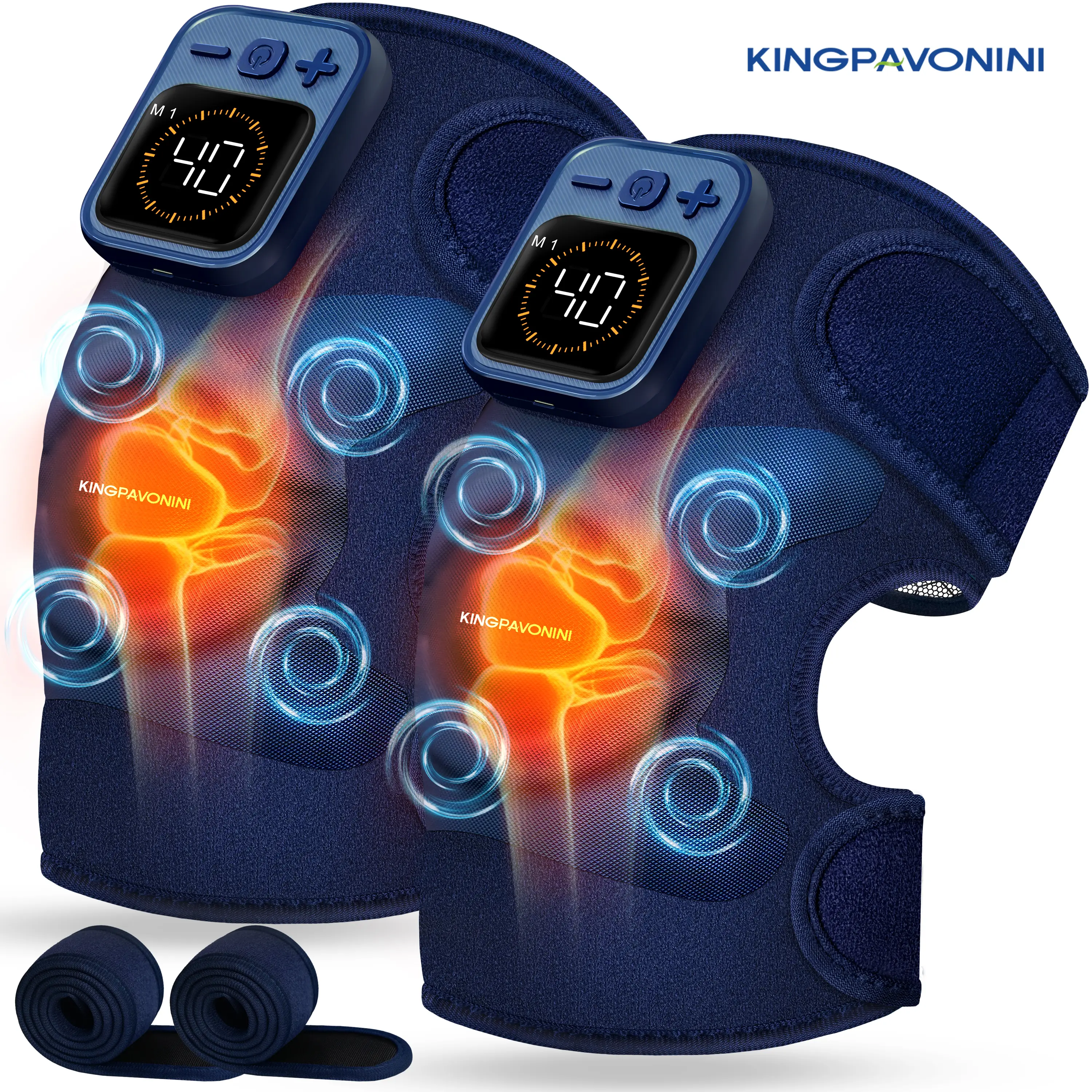KingPavonini 3-in-1 Wireless Knee Massager - NTC Sensor, Heat, Vibration, Cold, 4 Powerful Motors, Fatigue Relief, HSA/FSA Eligible Self Care Gadget for Shoulder Pain Relief, Gifts for Adulting Women