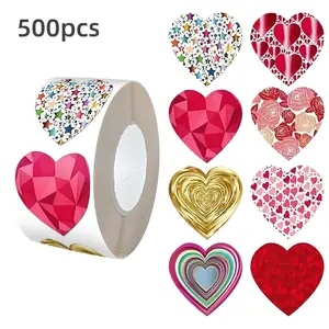 500Pcs Valentines Roll Stickers Shiny Heart Shape Sticker with Romantic Roses Star Design Colorful Love Heart Labels Envelope Stickers Valentine's Wedding Decals Decor for Invitations Cards Gifts