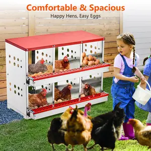 6-Hole Metal Chicken Nesting Boxes, Wall Mounted Poultry Laying Box with Egg Compartment for Chickens, Hens and Ducks