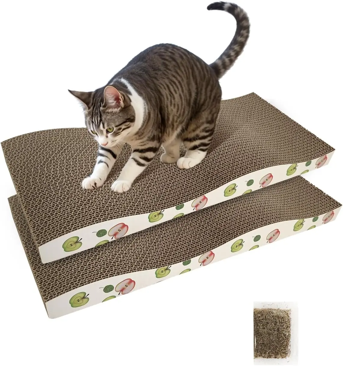 Cat Scratching Board, Corrugate Cat Scratcher for Indoor Cats with Catnip, Cat Scratch Pad with Premium Scratch Textures Design, Cardboard Cat Scratcher with Double-Sided Usability (Pack of )