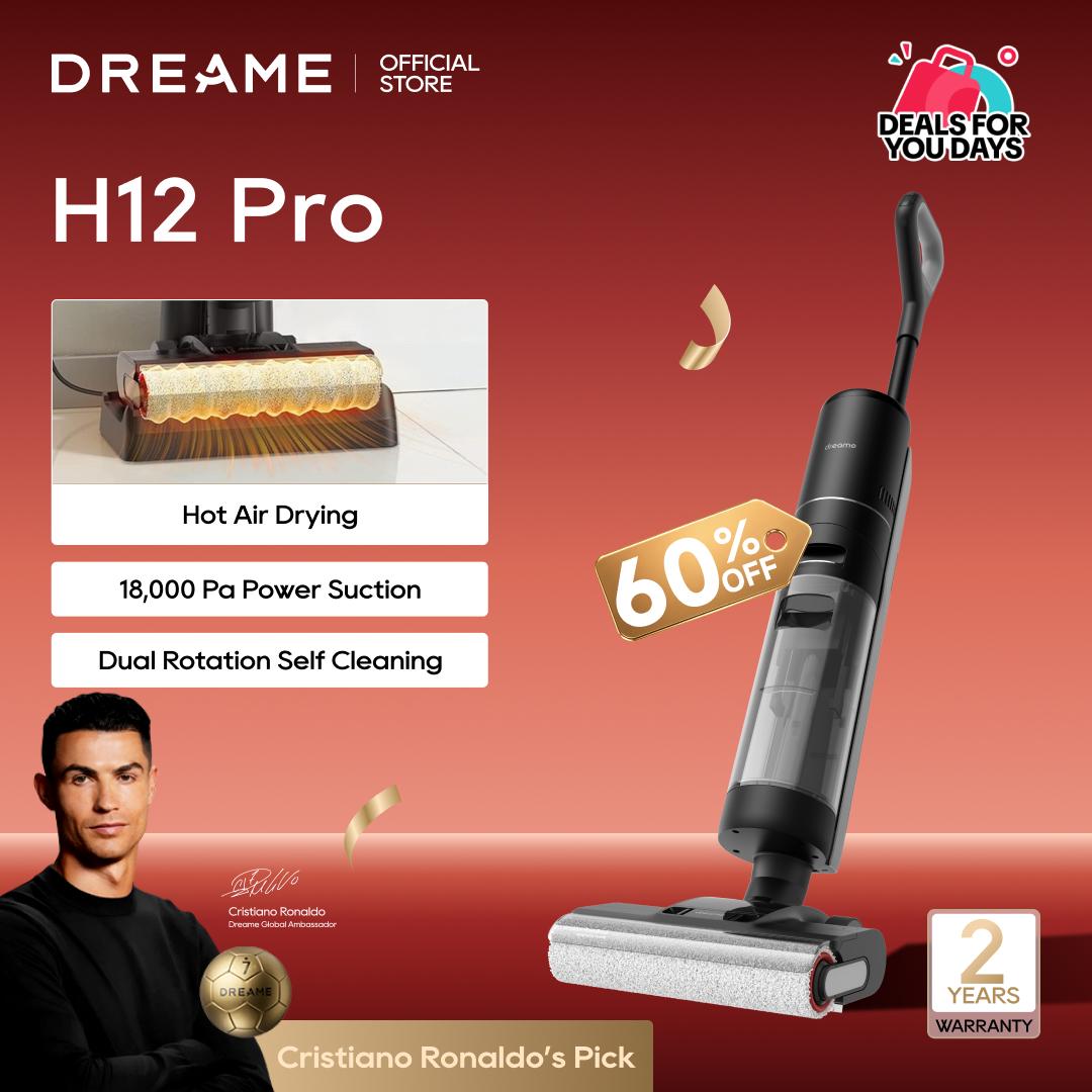 【Super Brand Day】DREAME H12 PRO Series I Wet Dry Vacuum Cleaner, Smart Floor Cleaner Cordless Vacuum and Mop for Hard Floors, One-Step Edge to Edge Cleaning with Hot Air Drying Black