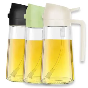 3 Pack 2-in-1 Olive Oil Sprayer, 16oz Light-Blocking Dark Green Glass Dispenser for Kitchen and BBQ