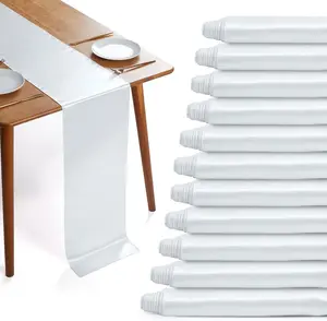 12 Pack White Satin Table Runners, 13 x 72 Inches Silky Short Table Runner Decor, Bright Smooth Luxury Party Table Runner Decorations for Birthday Holiday Banquet