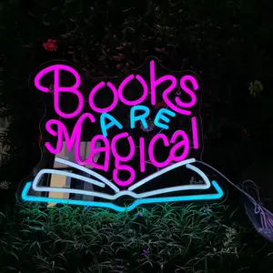 Books Are Magic Neon Sign, LED Illuminated Wall Hanging Neon Light, USB Powered Decorative Light for Home, Office, Shop, Bookstore, Room Decoration
