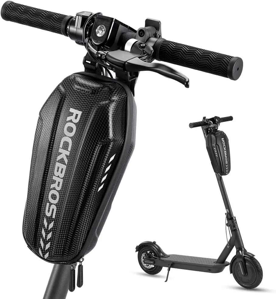 ROCKBROS Scooter Storage Bag, Water Resistant Front Hanging Bag for Xiaomi M365/M365 Pro/Segway ES/Folding Bike, 2L/3L Capacity, PU+EVA Fabric, Reflective Logo Design