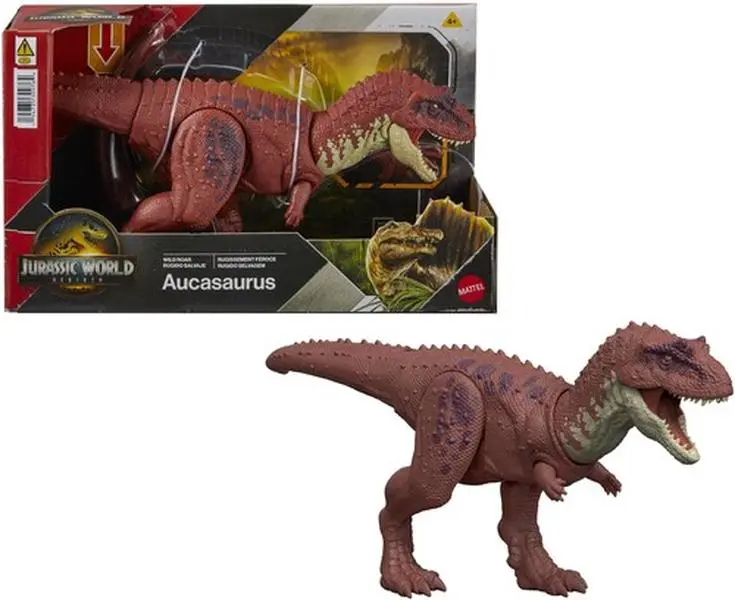 Jurassic World: Rebirth Wild Roar Aucasaurus Movie-Inspired Dinosaurs Action Figure, Collectibles Statue with Roaring Action