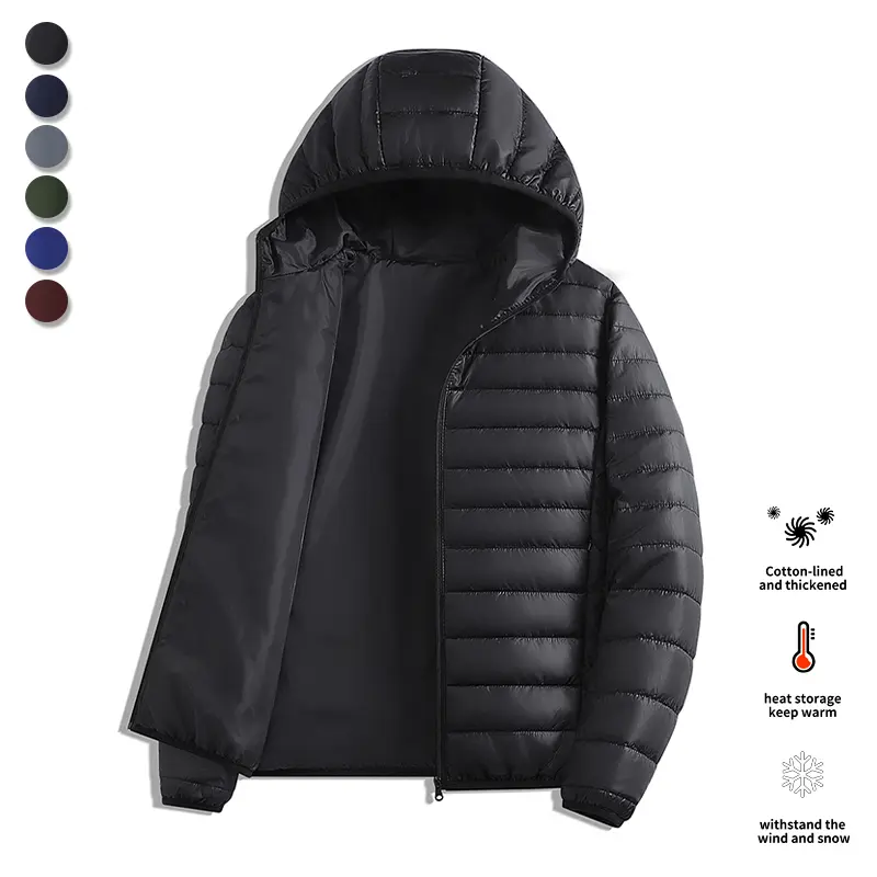 Unisex foldable lightweight hooded jacket—warm, windproof, and snow-resistant short coat; portable foldable cotton jacket suitable for travel, daily commuting, and autumn/winter wear.