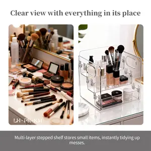 Clear Acrylic Makeup Organizer, Cosmetics Organizer, Multi-Layer Cosmetic Storage Box with Dividers, Vanity Desk Organizer, Desktop Makeup Organizer for Lipstick, Brushes & Perfume, Bathroom & Office Use