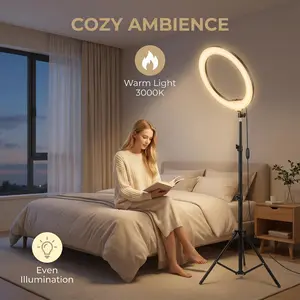 【Flash Sale】12" Ring Light with 63" Tripod Stand & Universal Cellphone Clip, USB-Powered for Makeup, Food Bloggers, Pet Creators, Remote Teachers, TikTok, Vlogging, Eye-Caring Lighting for Daily Use#SummerWins#Fathersdaygift Smartphone Accessories