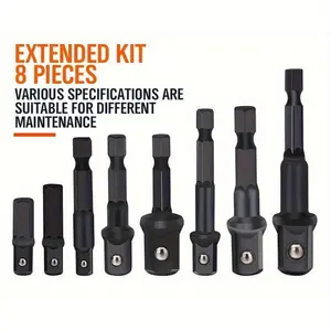 8-Piece Adapter Set, Ball Lock Extension Rods, Universal Wrench Extension, 1/2 Inch, 1/4 Inch, 3/8 Inch Drive, Hex Shank Socket Connectors, Tool Accessories