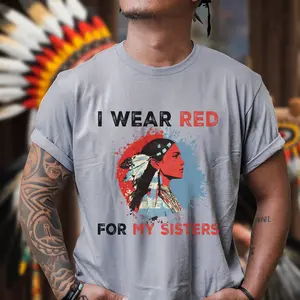 I Wear Red for My Sisters Native American Unisex T-Shirt - Casual Knit Top with Comfort Fit, 100% Cotton Jersey Womenswear Classic Hem