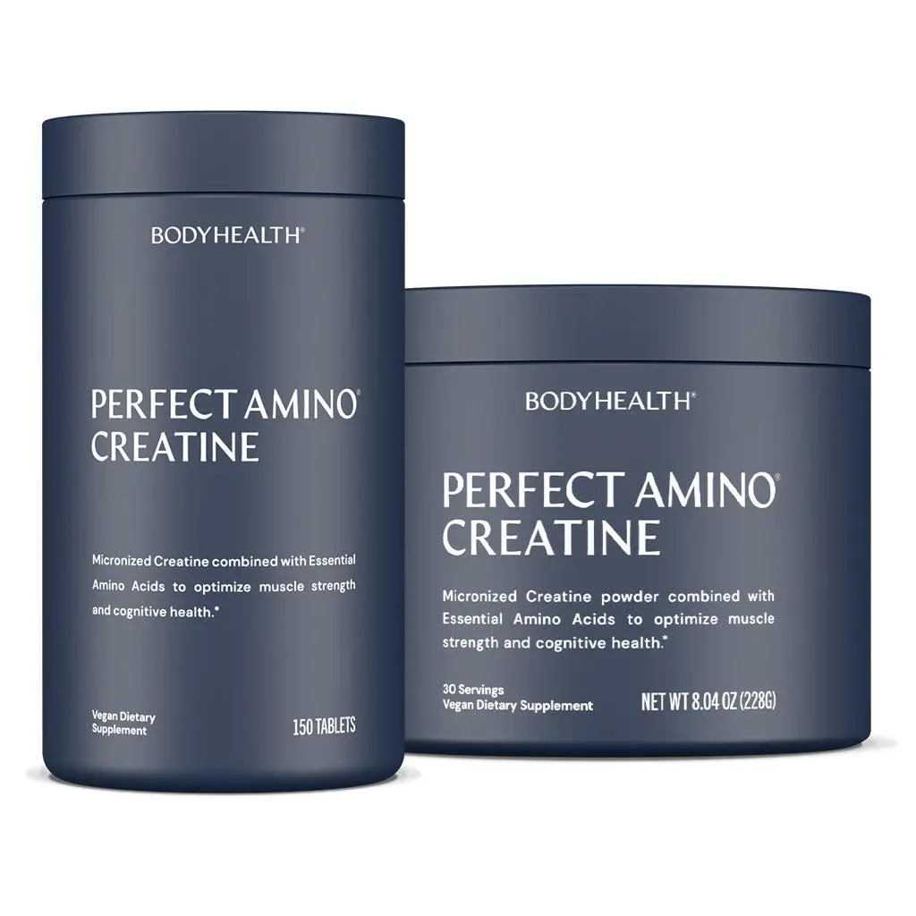 BODYHEALTH Perfect Amino Creatine Post Recovery Workout Powder - Micronized Creatine Monohydrate, Essential Aminos, Dairy Free & Gluten Free Supplement for Muscle Strength & Recovery - Vegan, No MSG, No Artificial Sweeteners, Supports Cellular Energy