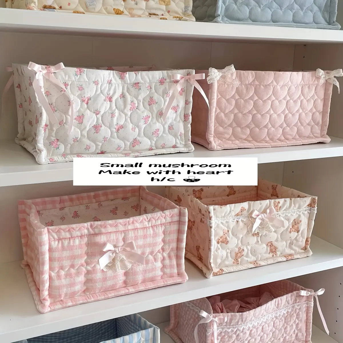 Storage Basket for Decluttering, Woven Decorative Basket for Shelf - Books, Towels & Clothes, Sweet Floral Heart Shape Oversized Square Storage Basket with Bow., Shelf Baskets