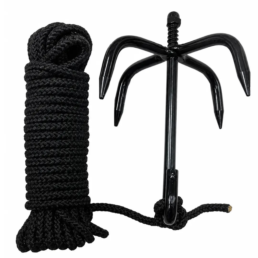 Grappling/Climbing Hook with 40 Ft Polypropylene Rope, 10 Inch Steel Shaft, 7 Inch Hooks – Heavy-Duty Utility Hook for Retrieval, Outdoor, Camping & General Purpose Use – TA-14906