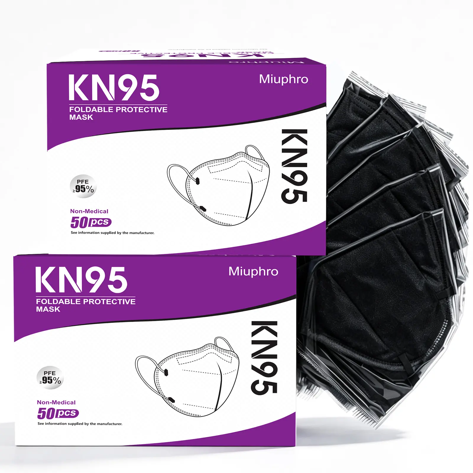 100Pcs KN95 Black Face Masks, Daily Protective Multi-Layer Respirator Preventing Droplet Transmission, Skin-Friendly & Perfect Face Fit for Adults in Office Travel and Social Gatherings