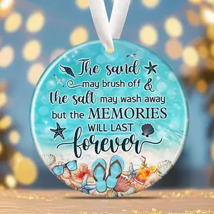 The Sand May Brush Off, The Salt May Wash Away But The MEMORIES WILL LAST Forever, Shells Starfish Summer Theme Ceramic Hanging Ornaments, Christmas Tree Ceramic Decor, Ocean Beach Ceramic Ornaments, Summer Pendant Decorations for Home