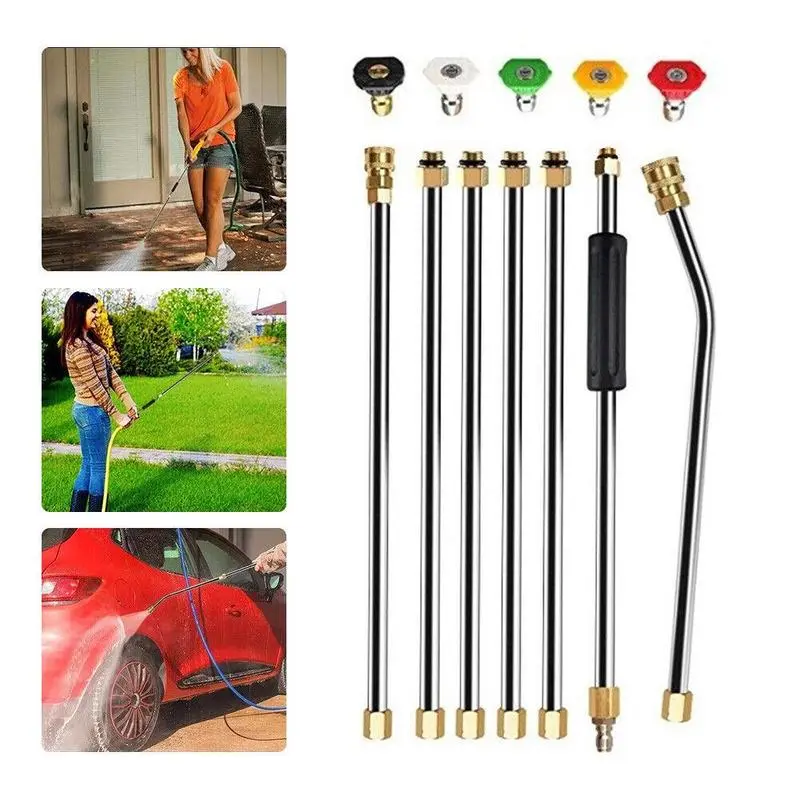 Gutter Cleaning Tool High Pressure Washer Extension Wand Set 4000 PSI Washer Gun Extension Rod, Telescopic Reach Roof Cleaner Lance with 5X Spray Nozzle Tips, 1/4 Inch Quick Connect power Durable Construction Car Wash Accessory Pressure Washer Accessories