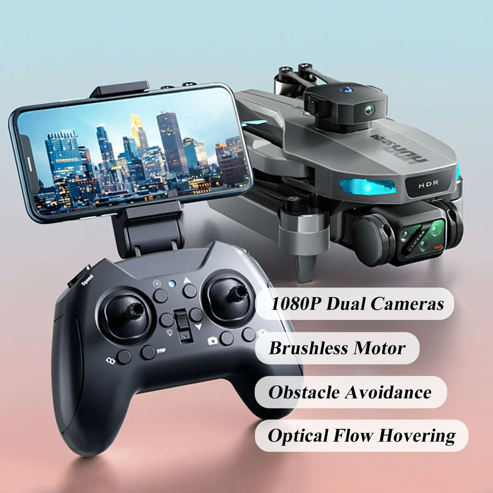 Foldable 1080P Dual Cameras Drone for Beginners, Obstacle Avoidance RC Quadcopter, Brushless Motor, Optical Flow Hovering, Altitude Hold, Follow Me, 3D Flips, Headless Mode, Wifi Connection, 3.7V 2000mAh Rechargeable Battery,Lightweight Under 249g, Camera