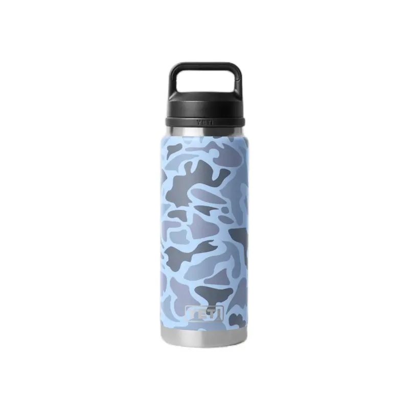 YETI 26 oz. Wide Mouth Rambler Portable Stainless Steel Tumbler - Leakproof Blue Camo Print Chug Cap, Reusable Kitchenware Drinkware for Road Trip Beverages