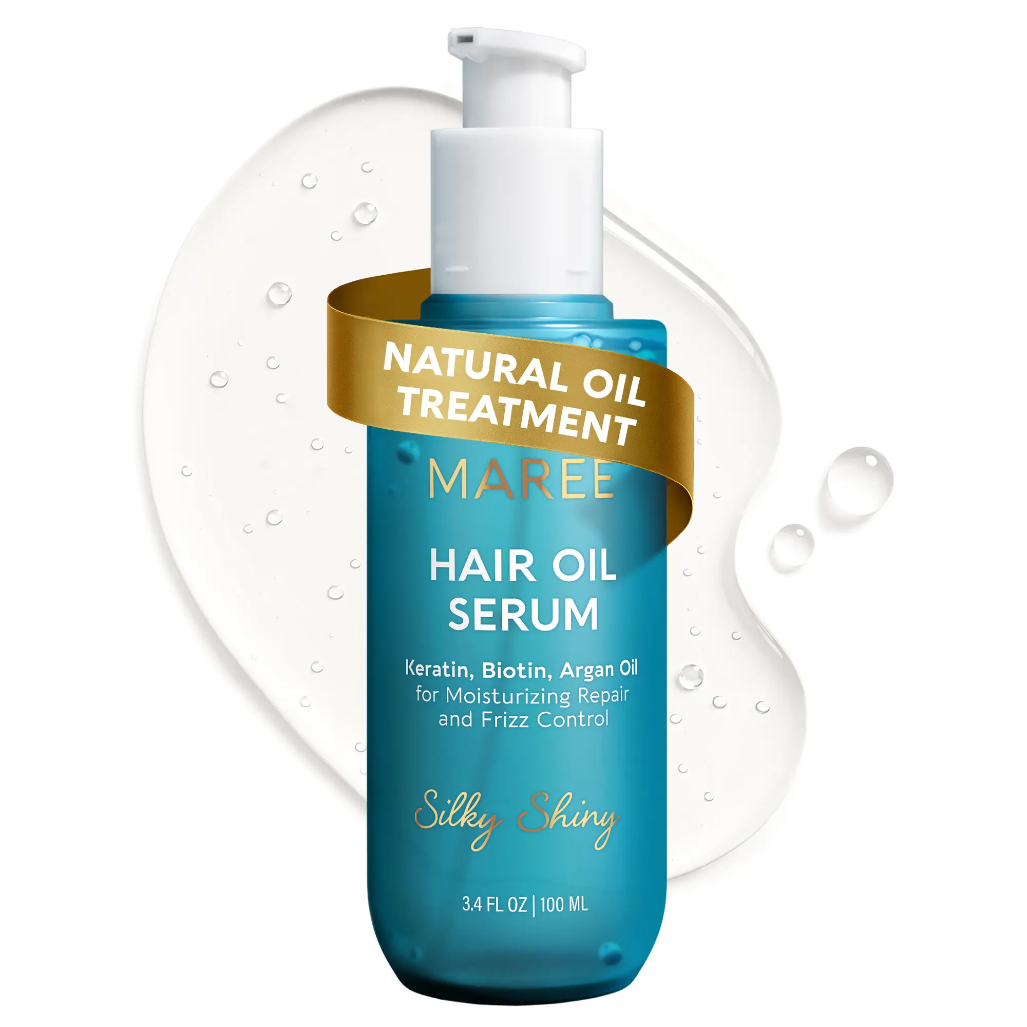 Biotin Keratin Pro Vitamins Hair Serum MAREE for Frizzy & Damaged Hair with Vitamins A E B5 3.4 fl oz Hydrating Treatment for All Hair Types