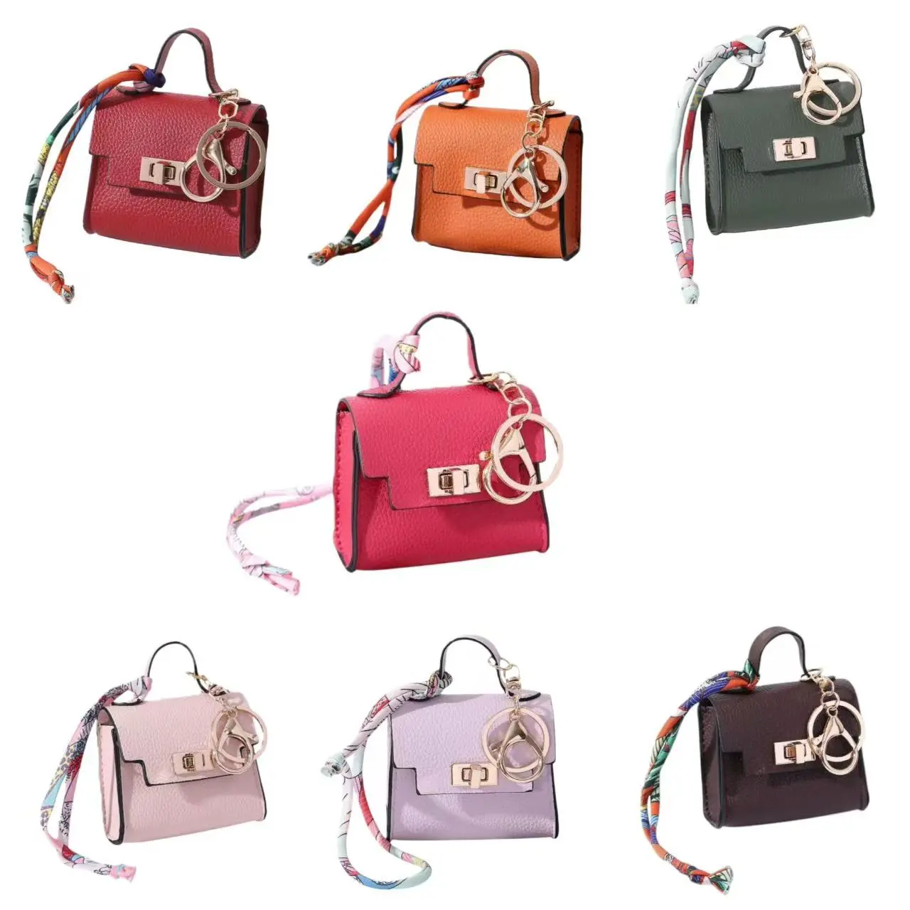 Women's 7PCS Cute PU Leather Mini Keychain Organizer - Compact Multi-Use Bag Accessory, Keychain for Bags, Coin Purse, Earbud Case, Key/Lipstick Holder - PU Leather Feels Chic Yet Practical, Ideal Gift for Fashion Enthusiasts, Mini Bag