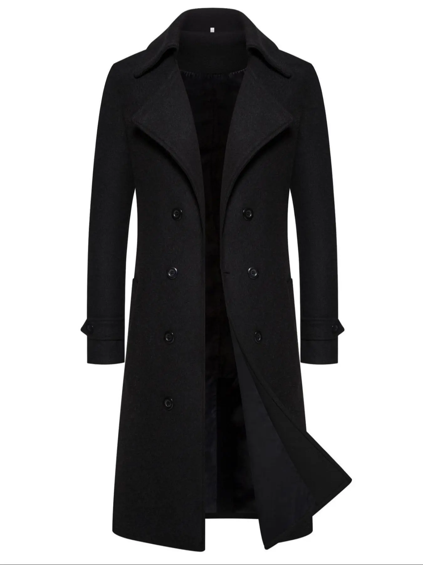 Men's Solid Double-Breasted Pocket Trench Coat Jackets, Regular Fit Casual Long Sleeve Lapel Neckline Coat for Fall & Winter, Men's Clothes for Daily Wear