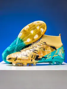 Parent - Child Gold - Blue Long - Studded Football Shoes, Sports Competitive Style, Wear - Resistant Synthetic Material, Long Studs for Grip, Comfortable on Feet, Ideal for Parent - Child Football & Professional Training