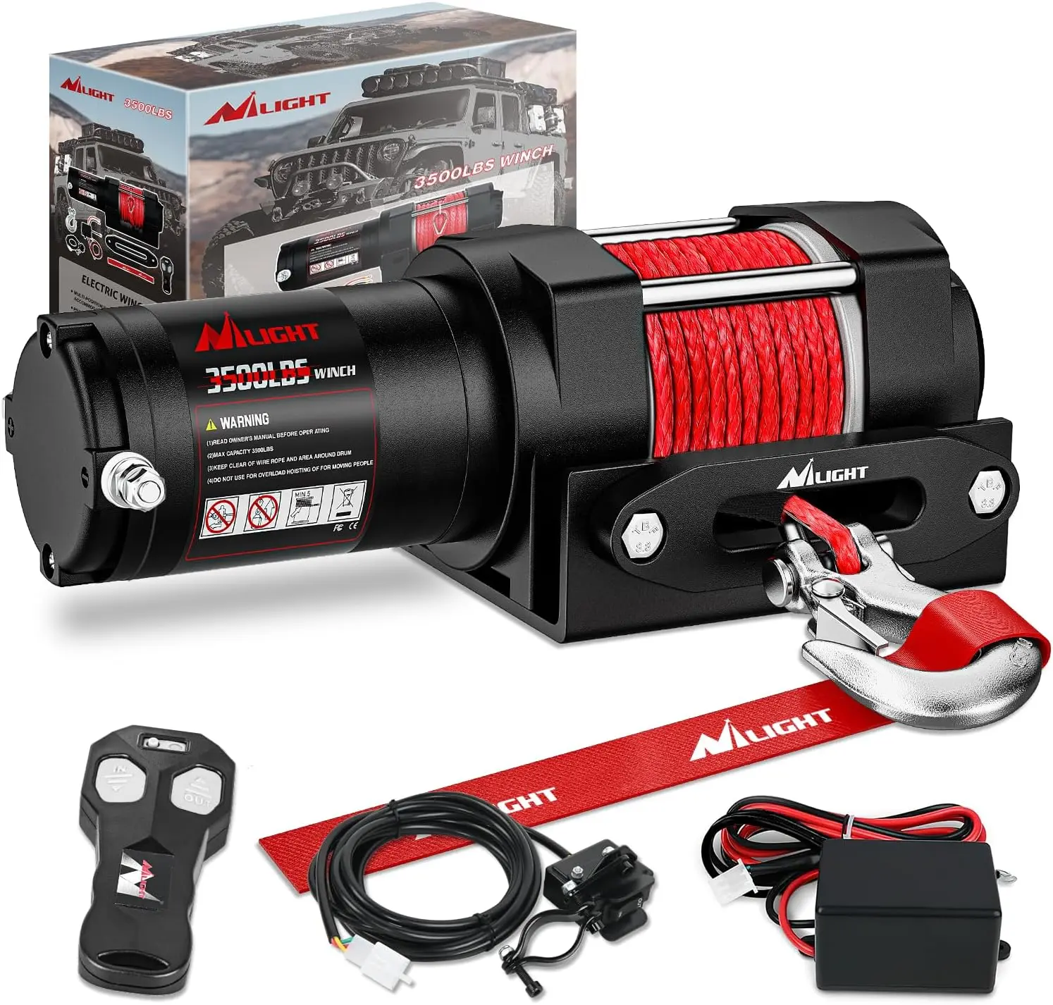 Nilight 3500lbs Heavy Duty 12V Electric ATV Winch Complete Kit - Synthetic Rope, Dual Remotes (Wireless/Wired), Fairlead, Universal Mounting Plate, Waterproof Seal, Off-Road Towing Tool for ATV/UTV,Car,Boat,Trailer,Jeeps