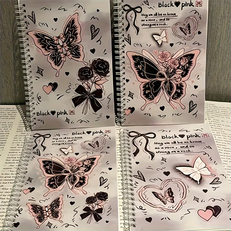 Butterfly Spiral Notebooks Set for Women, A5 Size, Cute Bow Design, Ideal for School & Office Use, Note Taking Supplies, Enhance Your Stationery Collection!