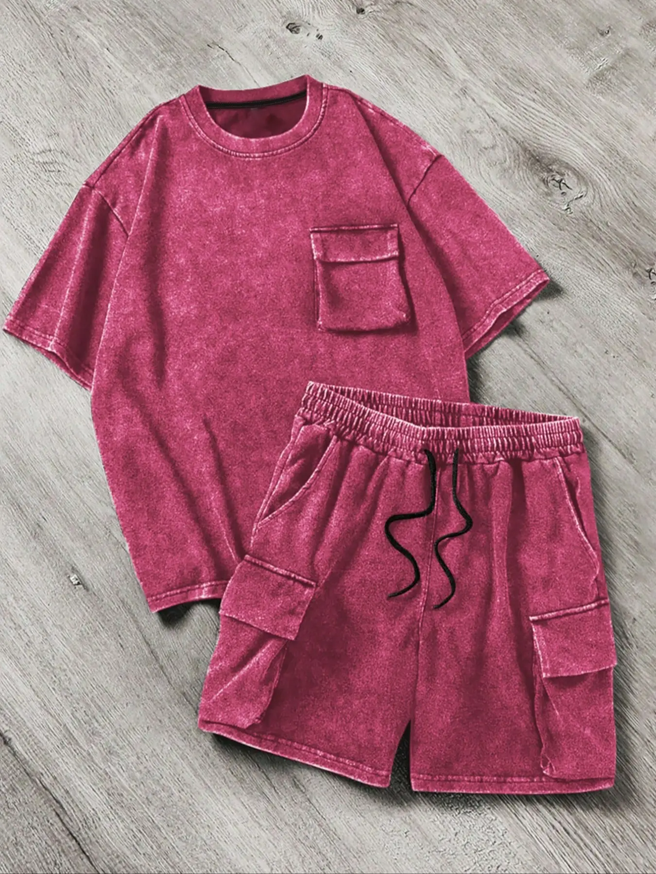 Men's Washed Vintage Cotton Short Sets 2 Piece Outfits Casual Summer Short Sleeve Tracksuits Clothes