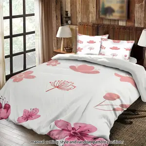 Pink floral pattern 3-piece comforter set, bedding set, suitable as a gift.