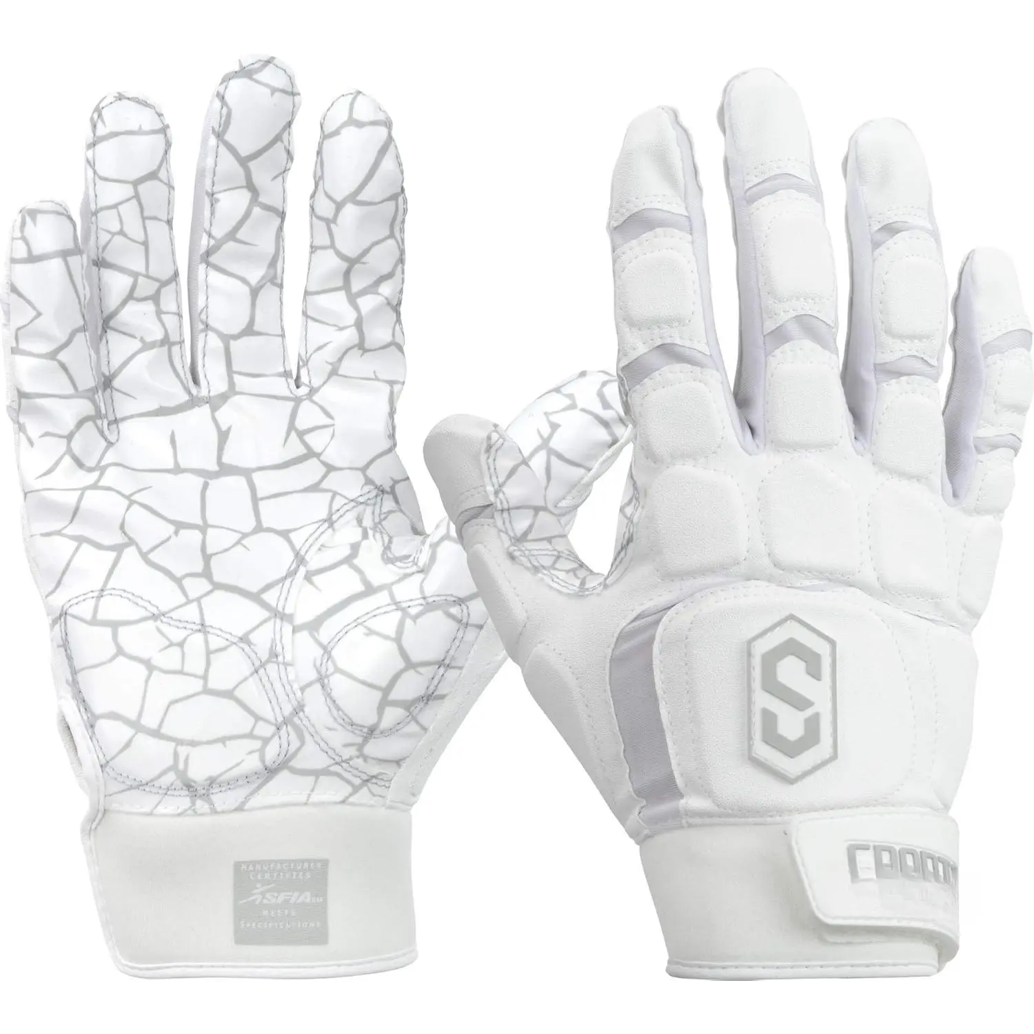 Max Clash Padded Lineman Football Gloves, Anatomically Designed, Extra-Wide Wrist Strap, Full Flexibility, Maximum Coverage, Palm Padding, Large, Synthetic, Sporty Sports Gloves, Youth Large, Blocking Play, Sfia Certified