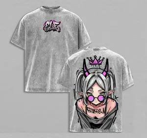Frieren Streetwear Vintage Washed Anime T-Shirt | Demon Elf Girl Purple Crown Graphic Tee | Oversized Retro Shirt | Heavy Cotton Grunge Gift for Frieren Fans Unisex couple T-shirts