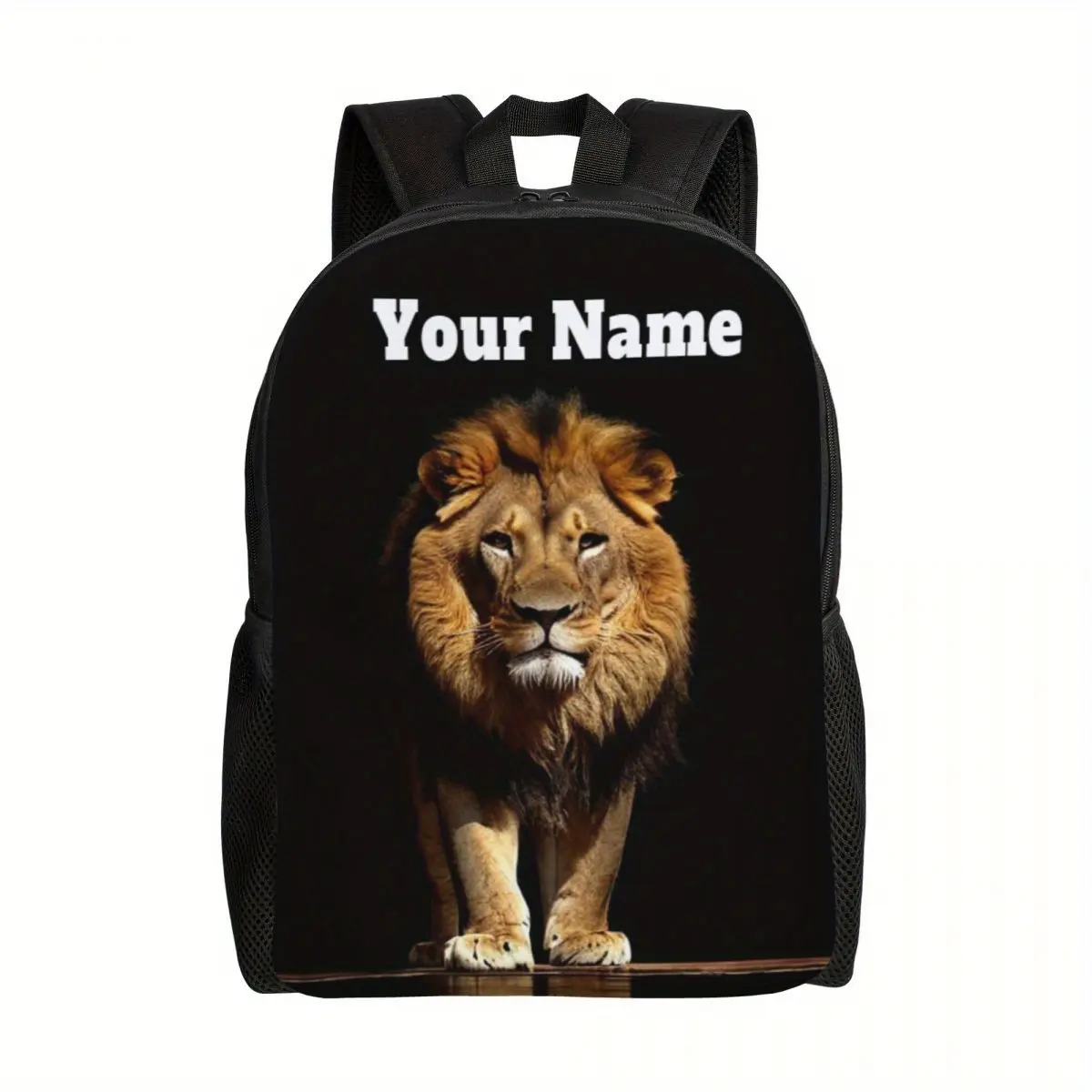 Customizable Polyester Daypack Backpack for Men and Women with Adjustable Shoulder Straps - Unique Design Gift for Daily Commute, School, Office, Outdoor Activities - Hand Washable, Personalized with Lion Image and Text Logo
