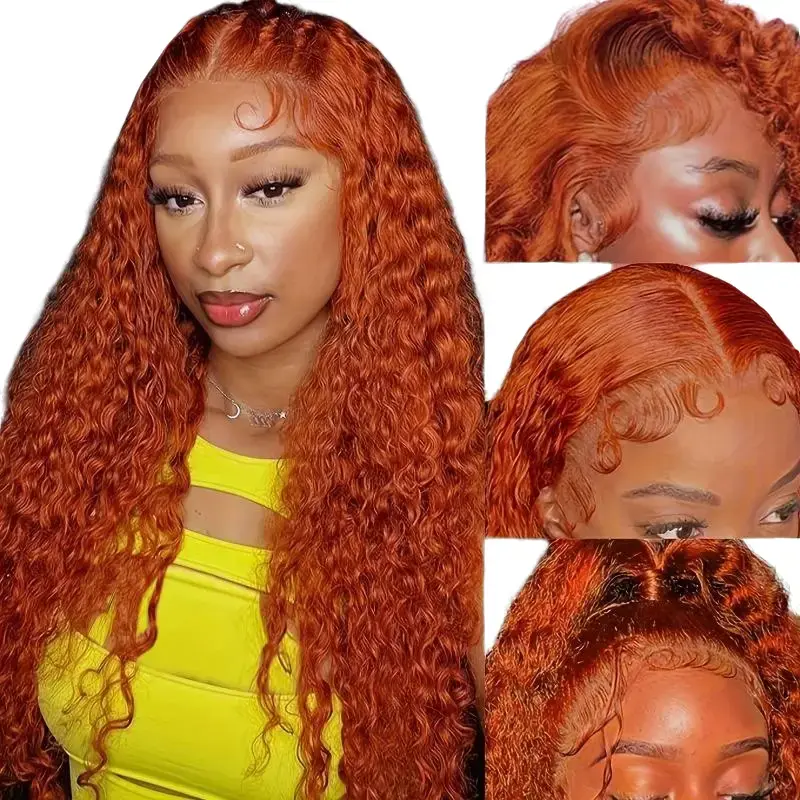 Women's 26 Inch Orange Ginger Deep Wave Glueless 13x4 Lace Front Synthetic Wig for Cosplay, Halloween Party, Ginger Wig, Deep Waved Synthetic Lace Front Wigs