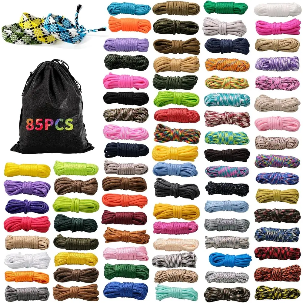 85 Pcs Paracord 550 Combo Kit 10 Feet Tent Rope Parachute Paracord Bracelet Making Kit Outdoor Survival Rope Multifunction Paracord with Drawstring Bag for Making Lanyard Dog Collar Great Gift