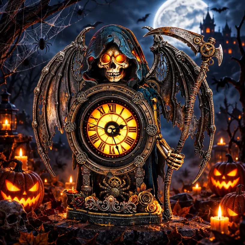 Halloween Gift Dark Gothic Fantasy Grim Reaper 3D Handcrafted Wooden Clock Craft Kit with Hourly Chime, Edgy 3-D Puzzles, DIY Craft for Puzzle Lovers