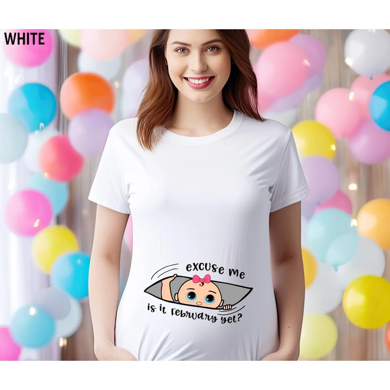 "Excuse Me Is It February Yet?" Pregnancy Announcement Shirt