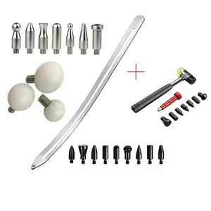 Paintless Car Dent Removal Tool Kit, Dent Puller with Curved Rod, Crowbar, Rubber Hammer, Airbag, Detachable Repair Pens, Replacement Heads for Automotive Fender Damage Repair
