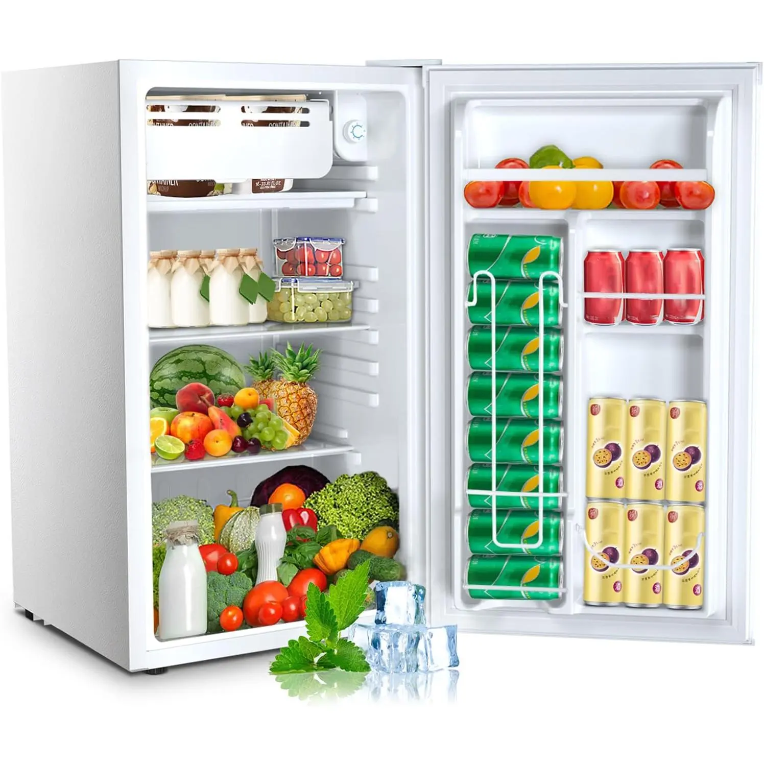 Kismile 3.2 Cu.Ft. Small Mini Fridge with Freezer - Compact Energy-Saving Refrigerator with Adjustable Temperature, Convenience, 43dB Ultra-Quiet Operation for College Dorms, Offices