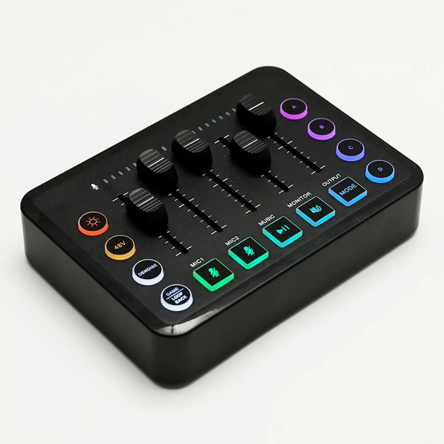 Gaming Audio Mixer, USB Audio Mixer, Live Sound Card with XLR Microphone Interface, RGB Audio Interface with DJ Mixer Effects, Streaming Audio Mixer, Audio Equipment, 48V Phantom Power for Live Streaming