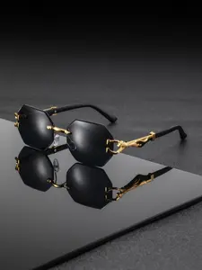 Men's Metal Square Frameless Leopard Leg Fashion Casual Decorative Glasses, Durable PC Lenses, Perfect Stylish Choice